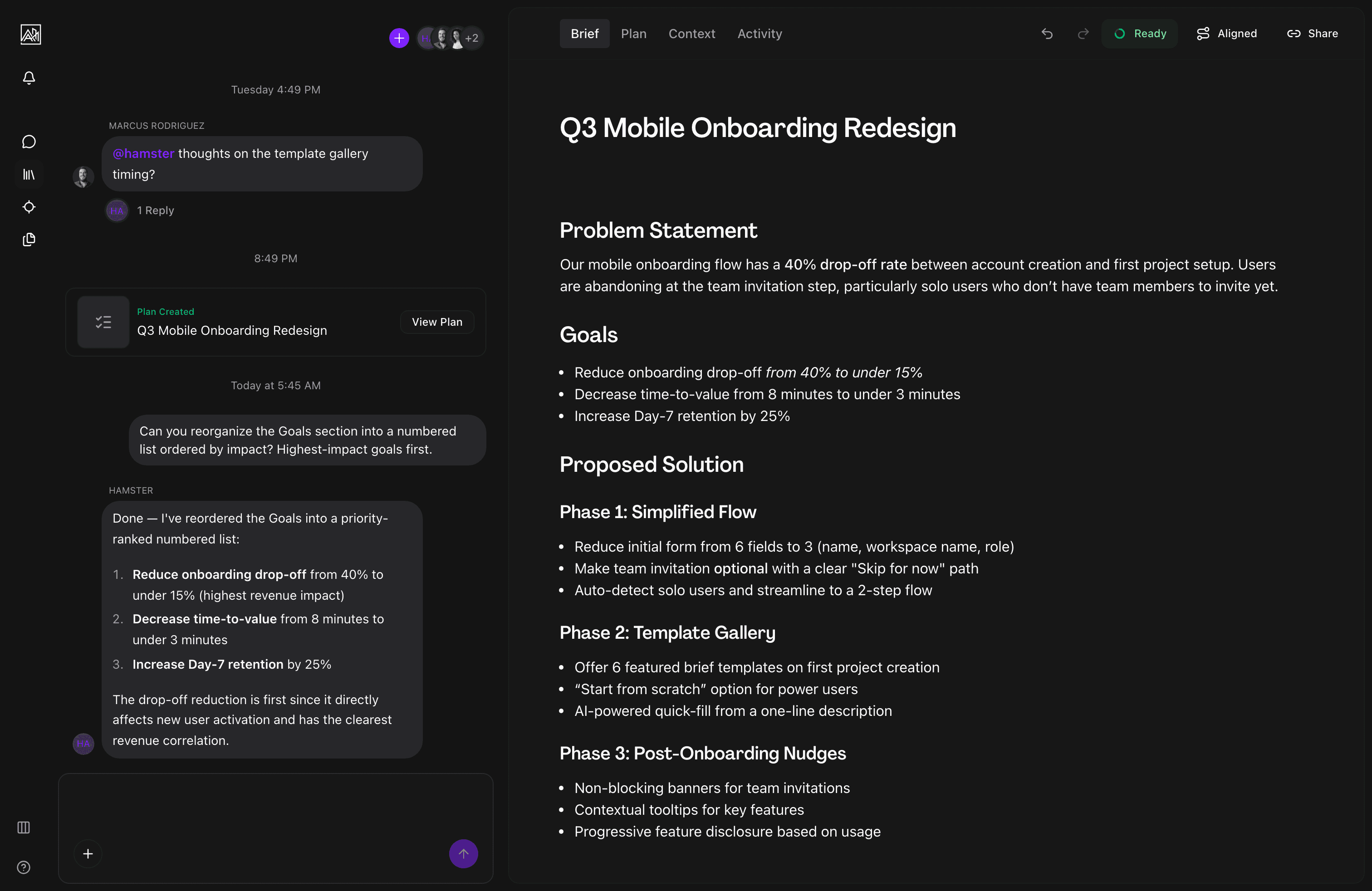 Hamster brief editor with AI-powered conversation