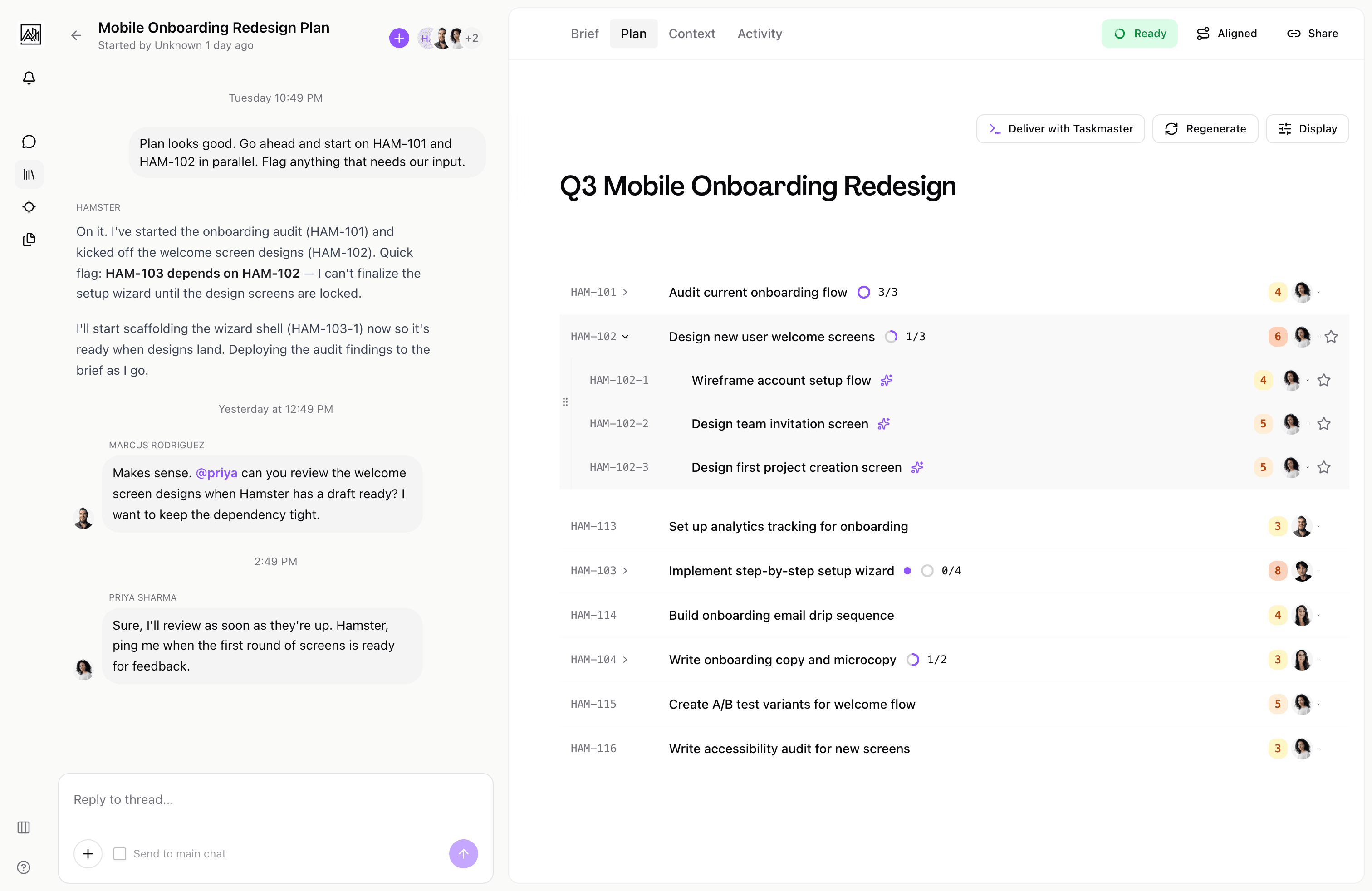 Hamster plan view with tasks and collaboration